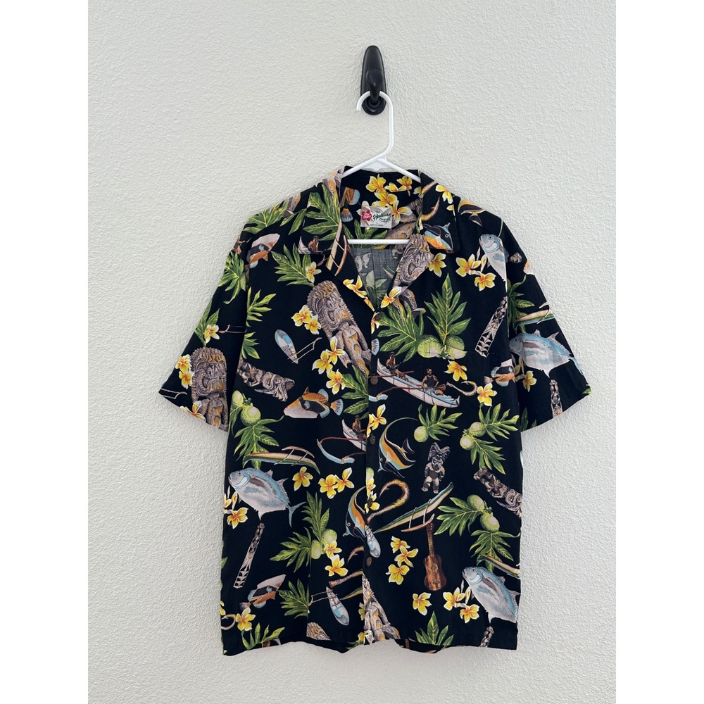 *Unavailable* Vintage Hilo Hattie Black Tiki Fish Hawaiian Original Camp Shirt L